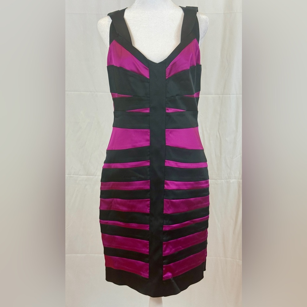 NWT Issue New York Black/Fuchsia Zip Bodycon Bandage Style Dress Fully Lined, 12